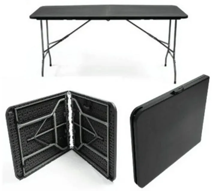 Rafiq 1.8m Heavy Duty (Black) Plastic Folding Table Plastic Folding Table (Finish Colour - Black, Pre-assembled)