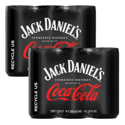 2 x Jack Daniels &amp; Coca Cola Spirit Cooler 6x300ml