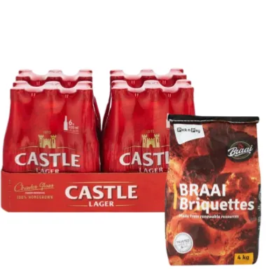 Castle Lager NRB 24 x 330ml &amp; PnP Briquettes 4kg