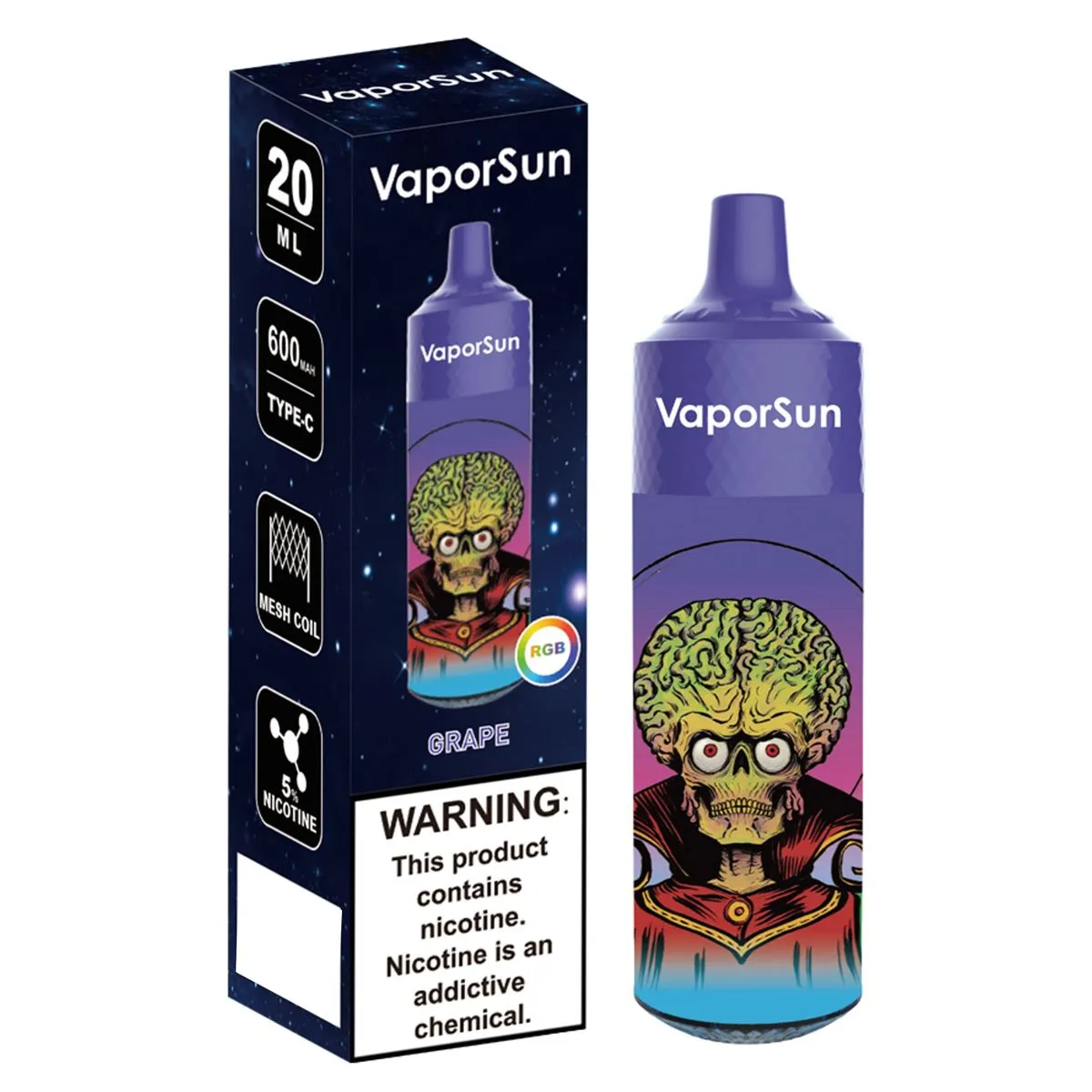 VaporSun 12000 Puffs Disposable Vape With 20ml Grape