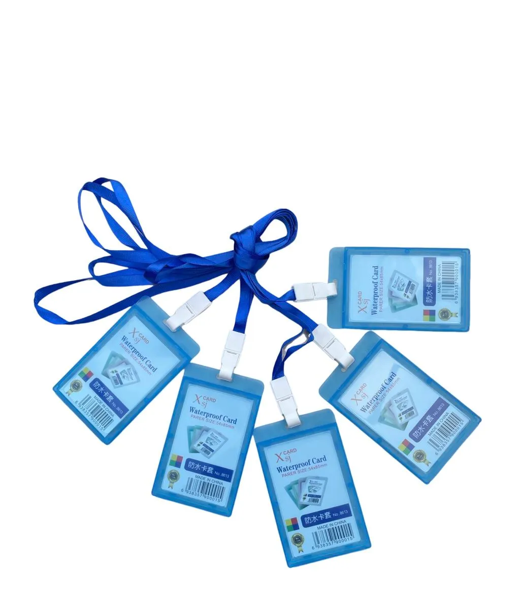 HHK Portable Neck Strap Hanging Employee ID Card Holder-Blue (5 Pieces)