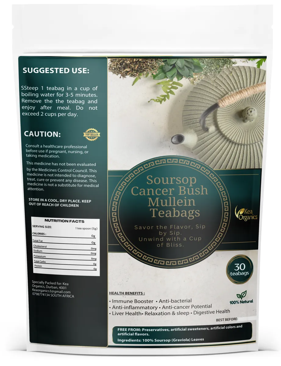 Kea Organics - Soursop Leaves, Cancer Bush & Mullein Leaves - 30 Tea Bags