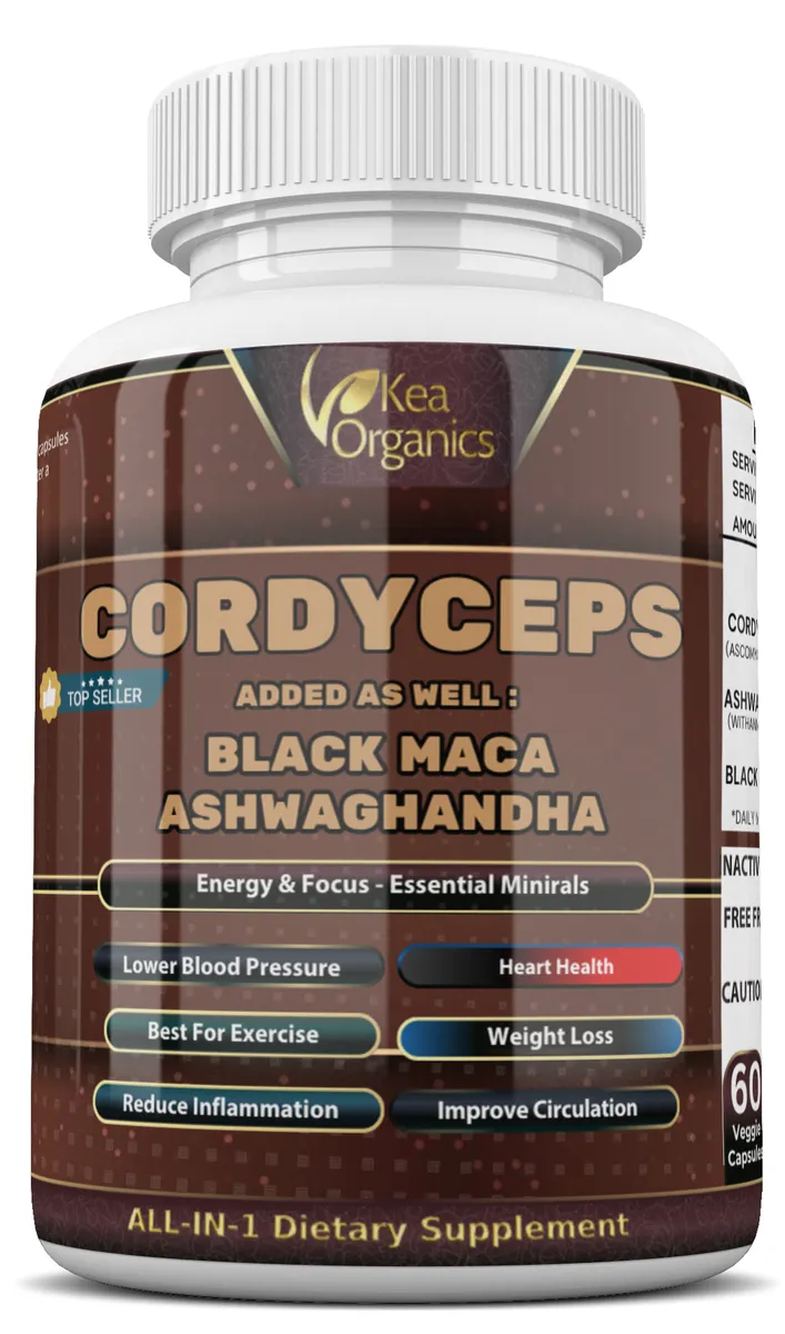 Kea Organics - Cordyceps (With Ashwaghandha & Black Maca) - 60 Veggie Caps.