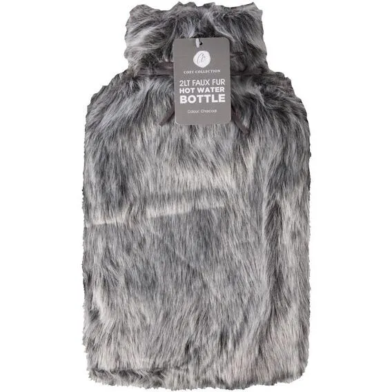 COZY FAUX FUR HOT WATER BOTTLE 2LT EA SMD-330902C-GREY