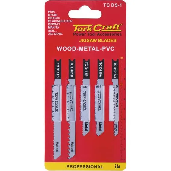 TORK CRAFT 5Pc U Shank Jig Saw Blades  Assorted TC D5-1