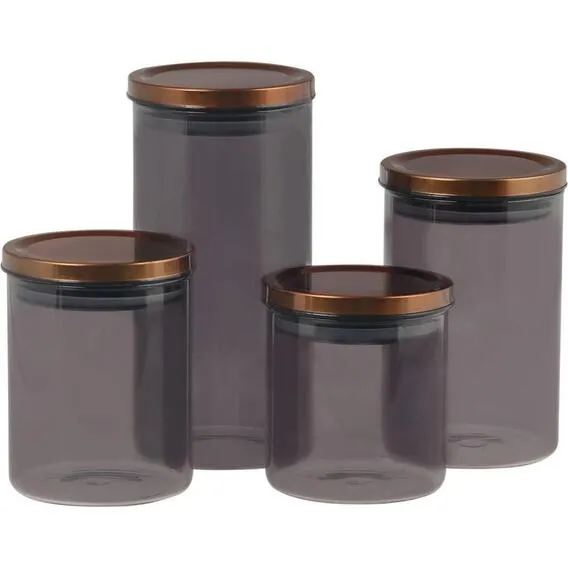 KITCHEN 4pc Smokey Glass Canister RG Lids