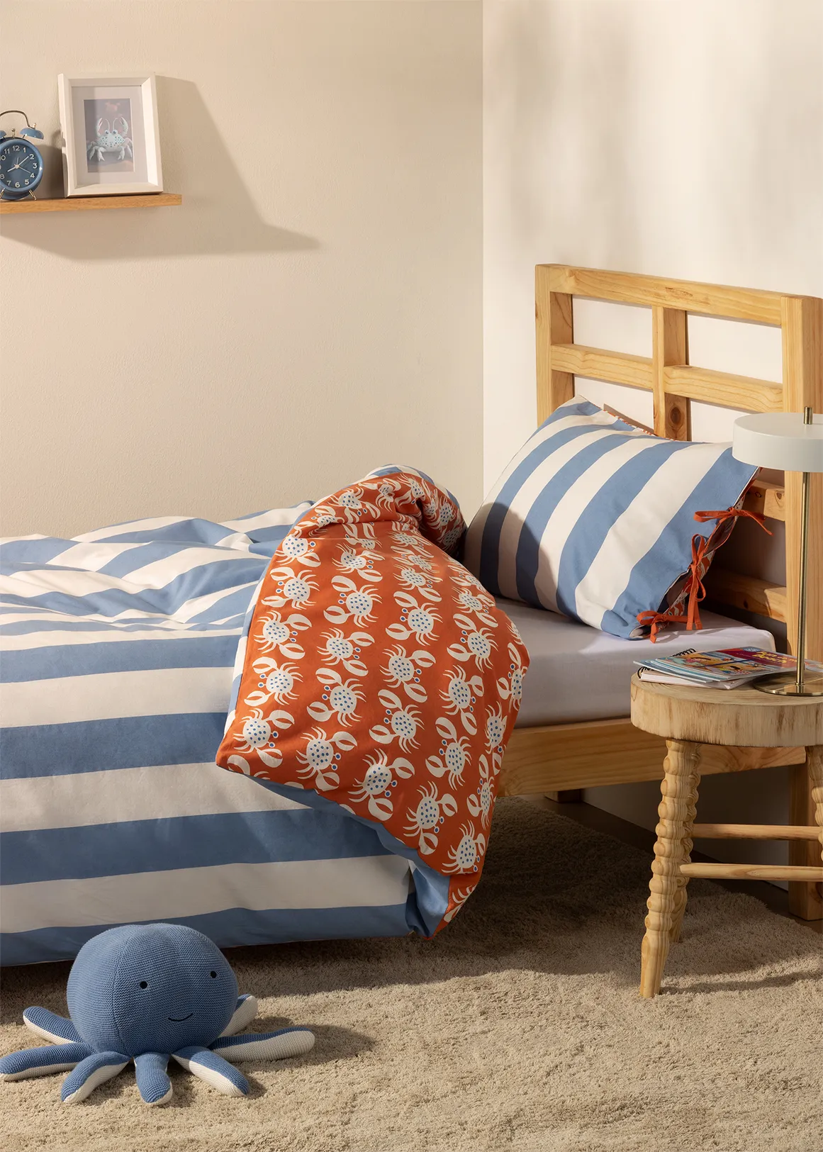 144TC Kids Beach Stripe Cotton Duvet Cover Set - X BLUE