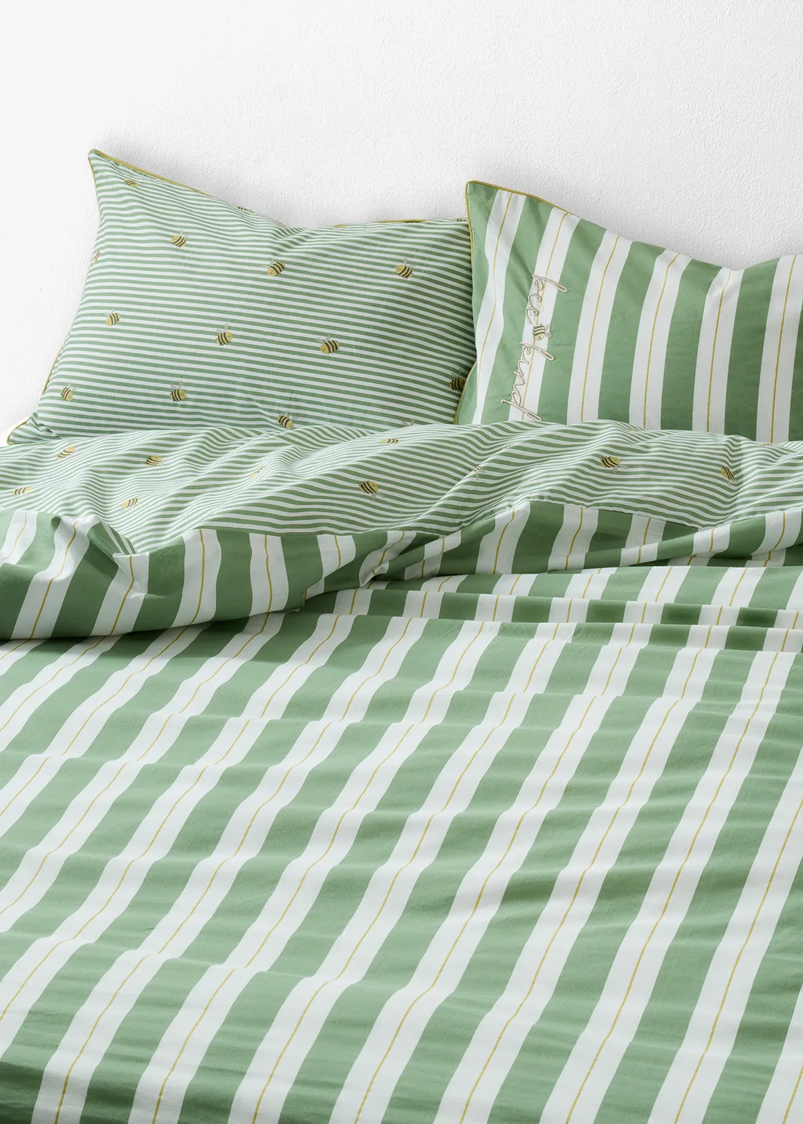 144TC Kids Bee & Striped Cotton Duvet Cover Set - GREEN