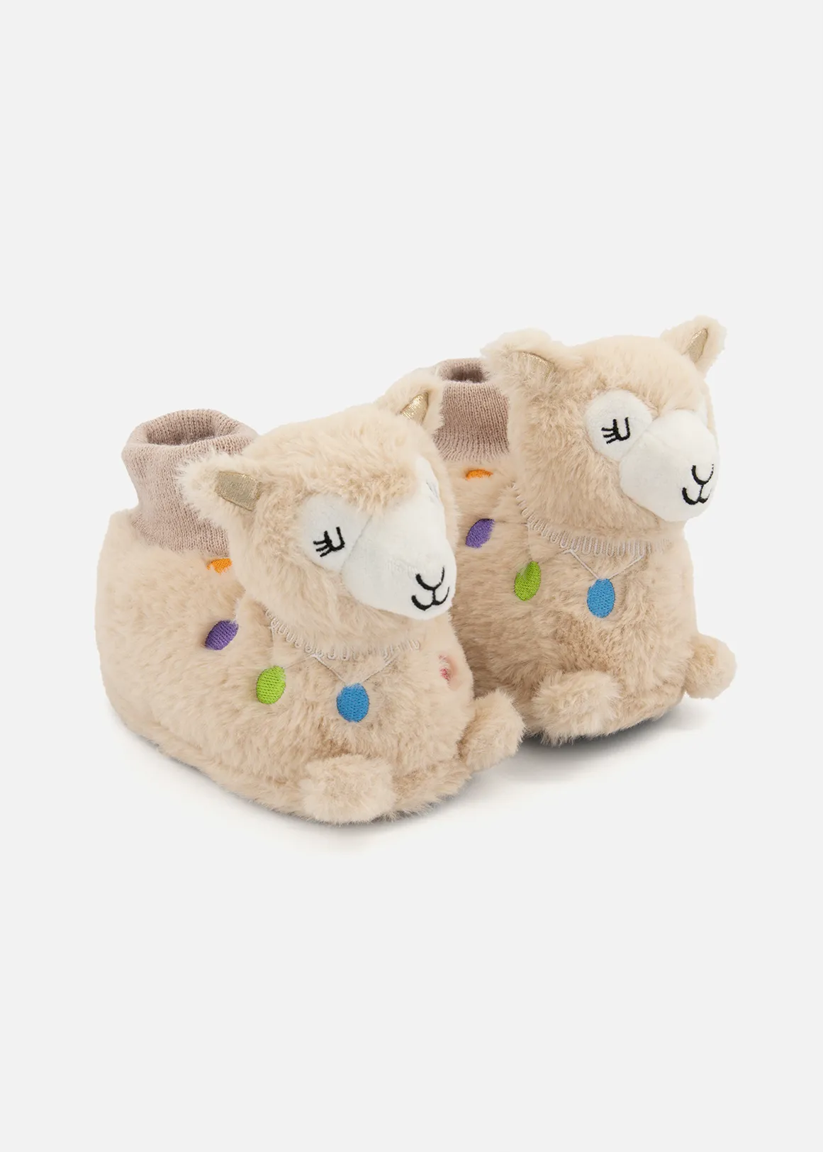 3D Llama Novelty Slippers (Size 5-13) Younger Girl - NATURAL