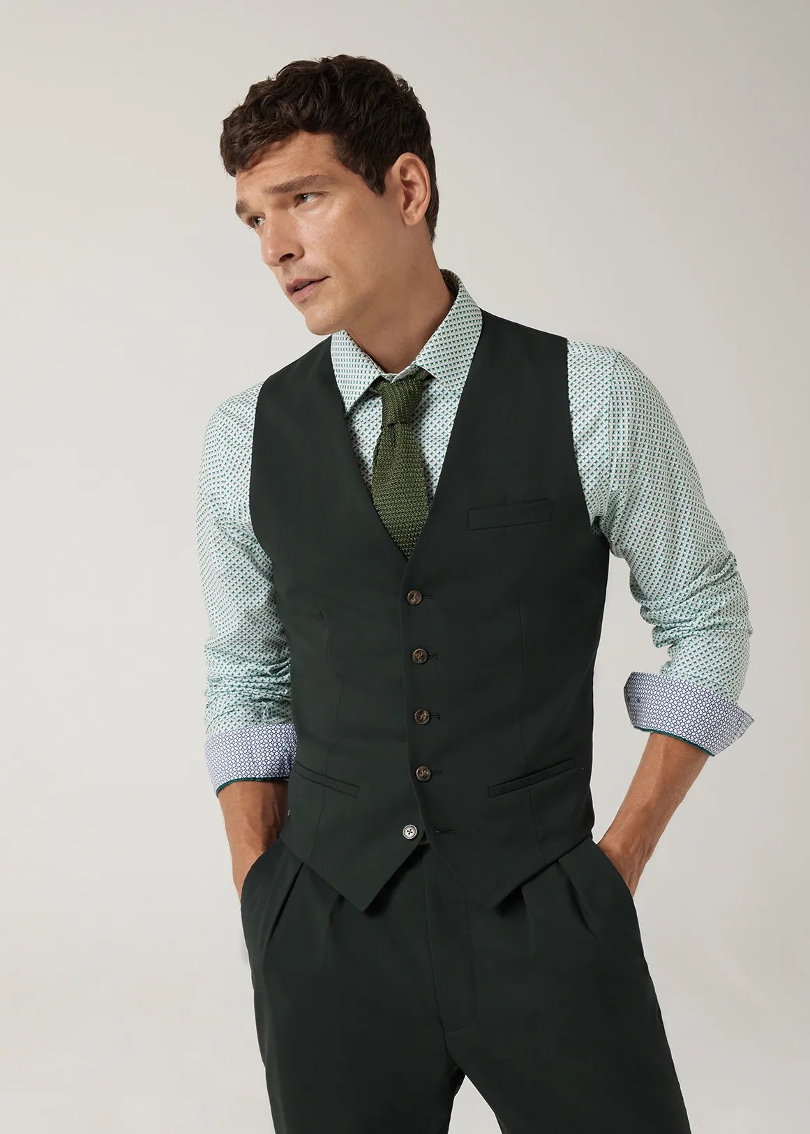 5 Button Tailored Fashion Vest - DARK KHAKI