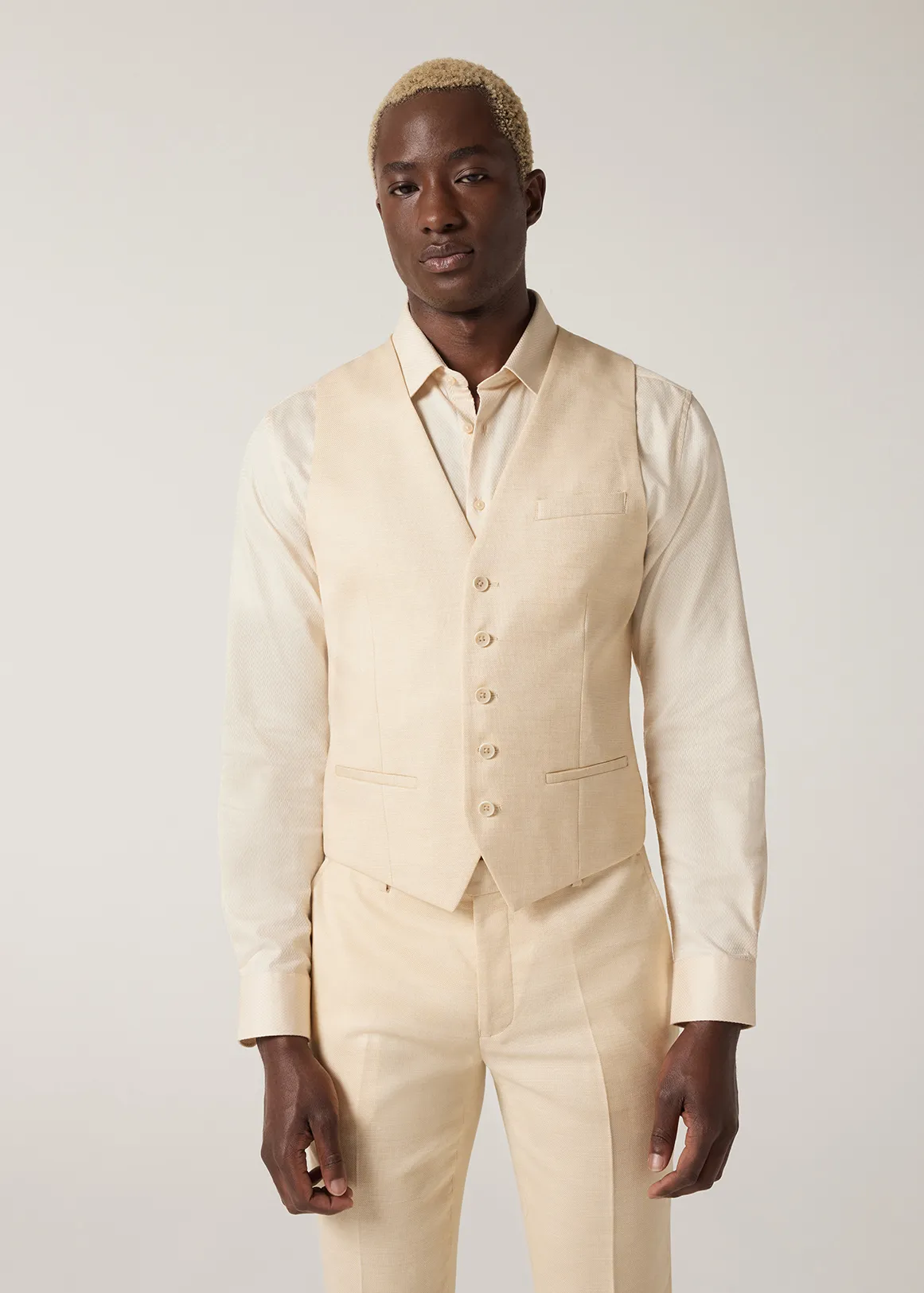 5 Button Textured Tailored Vest - LEMON