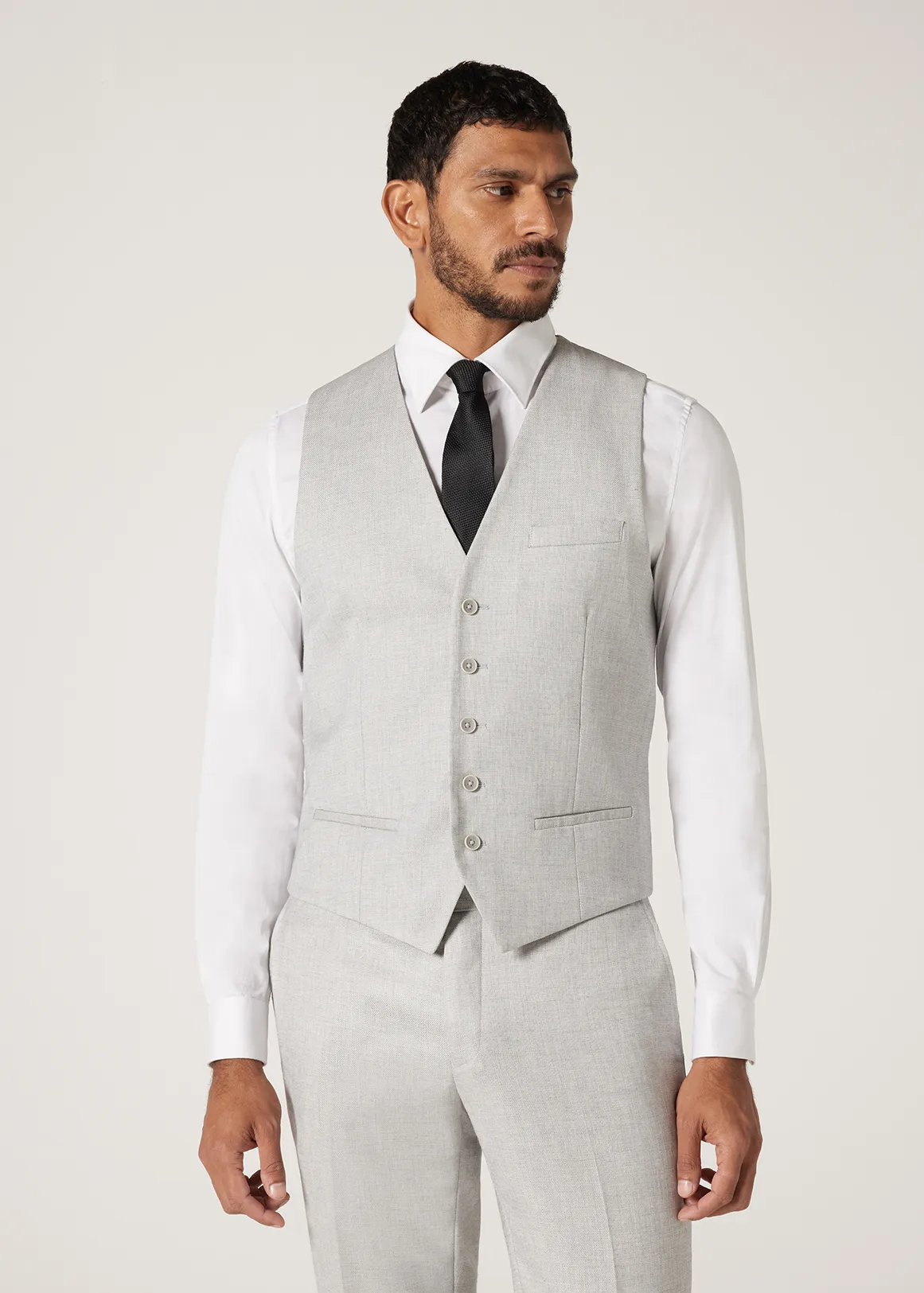 5 Button Textured Tailored Vest - LIGHT GREY