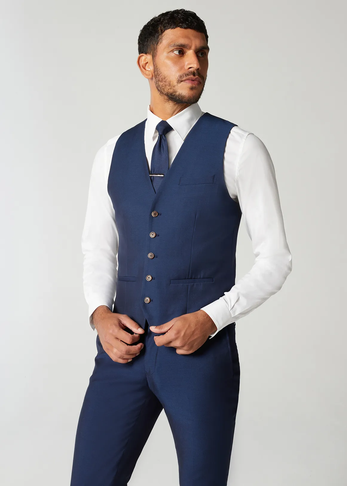 5 Buttoned Tailored Vest - NAVY BLUE