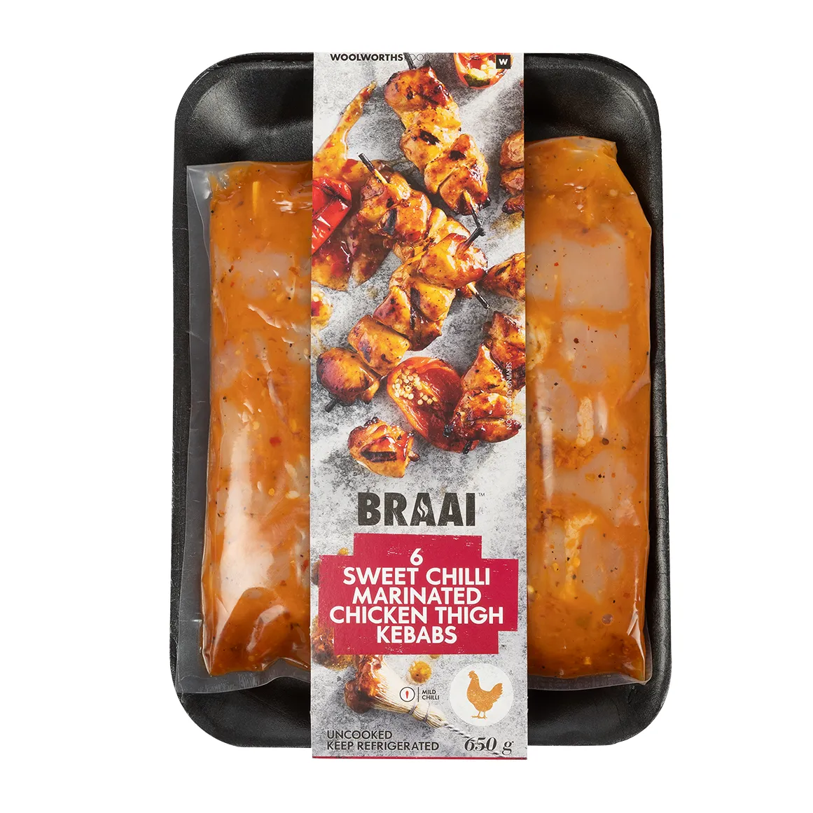 6 Sweet Chilli Marinated Chicken Thigh Kebabs 650 g