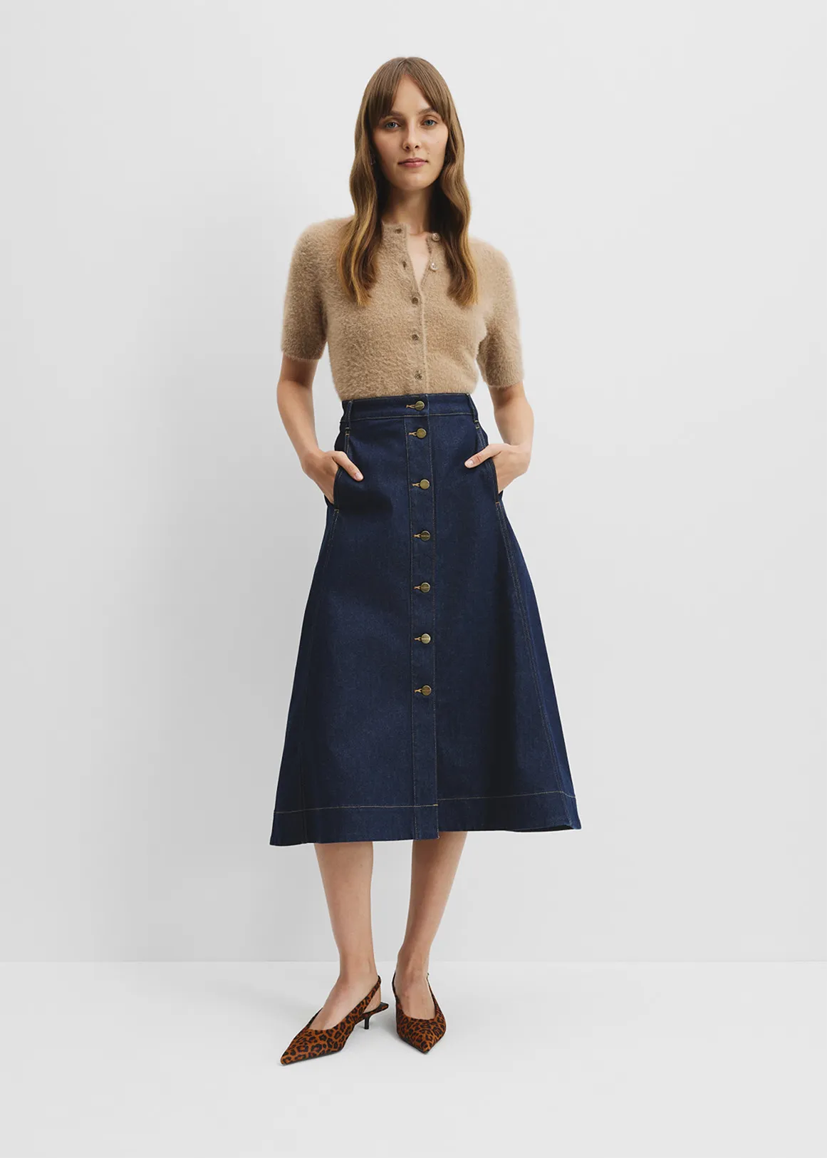 A-Line Denim Midi Skirt - INDIGO RINSE