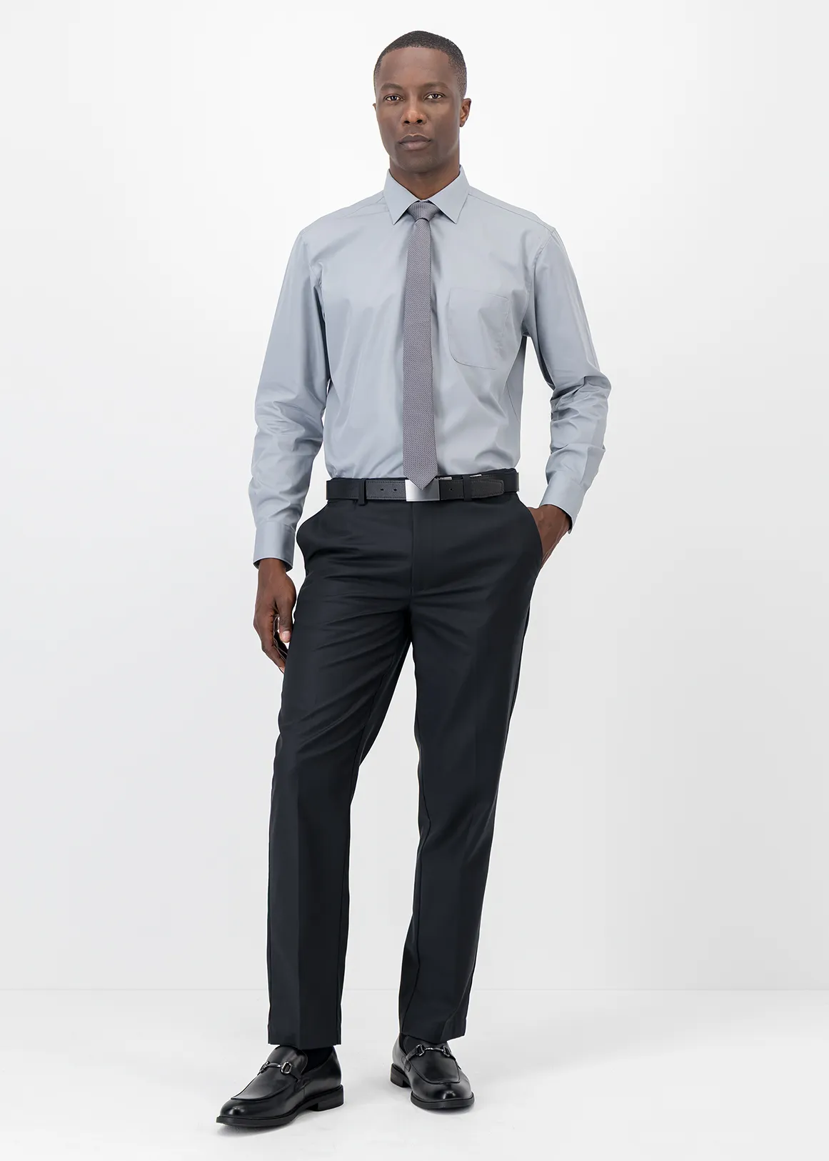 Adjustable Waistband Straight Leg Cotton Blend Trousers - NAVY