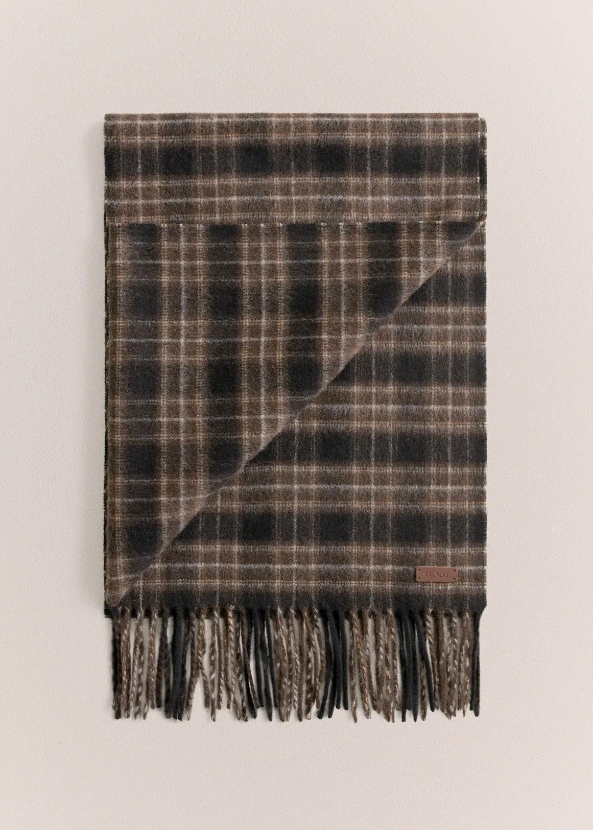 Alba Wool Cashmere Check Scarf - COFFEE  BEAN