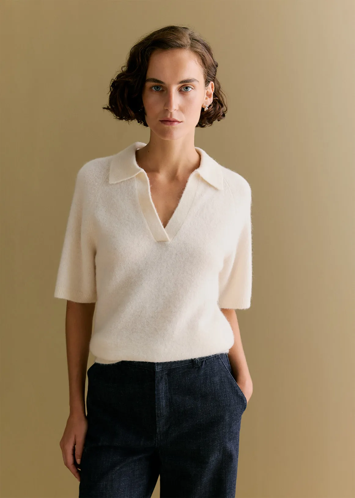Alpaca Merino Blend Polo - IVORY