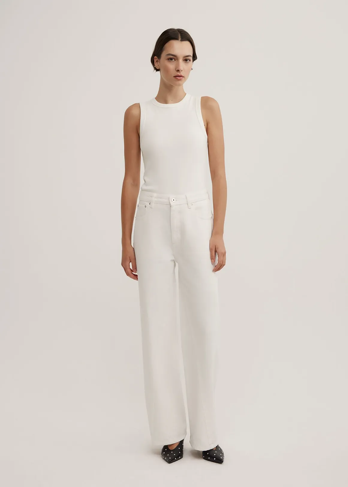 Angled Seam Denim Jeans - PARCHMENT