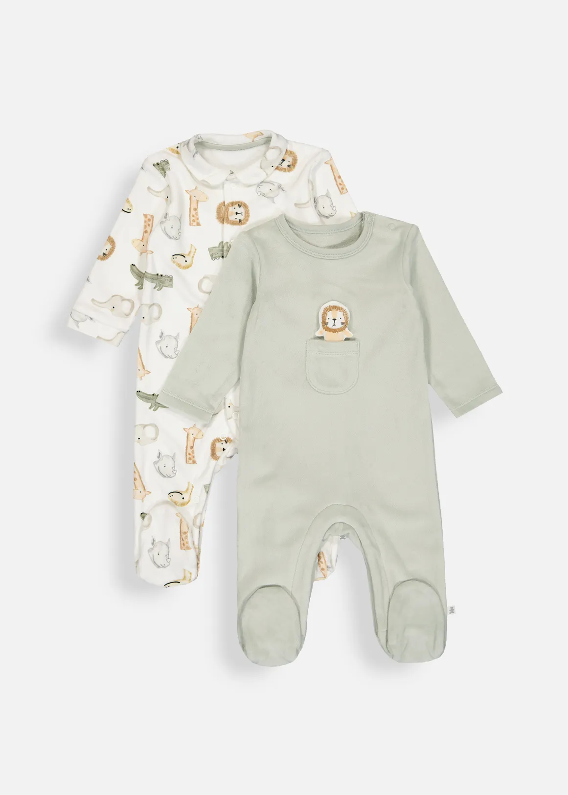 Animal Stretch Fleece Sleepsuits 2 Pack - X GREEN