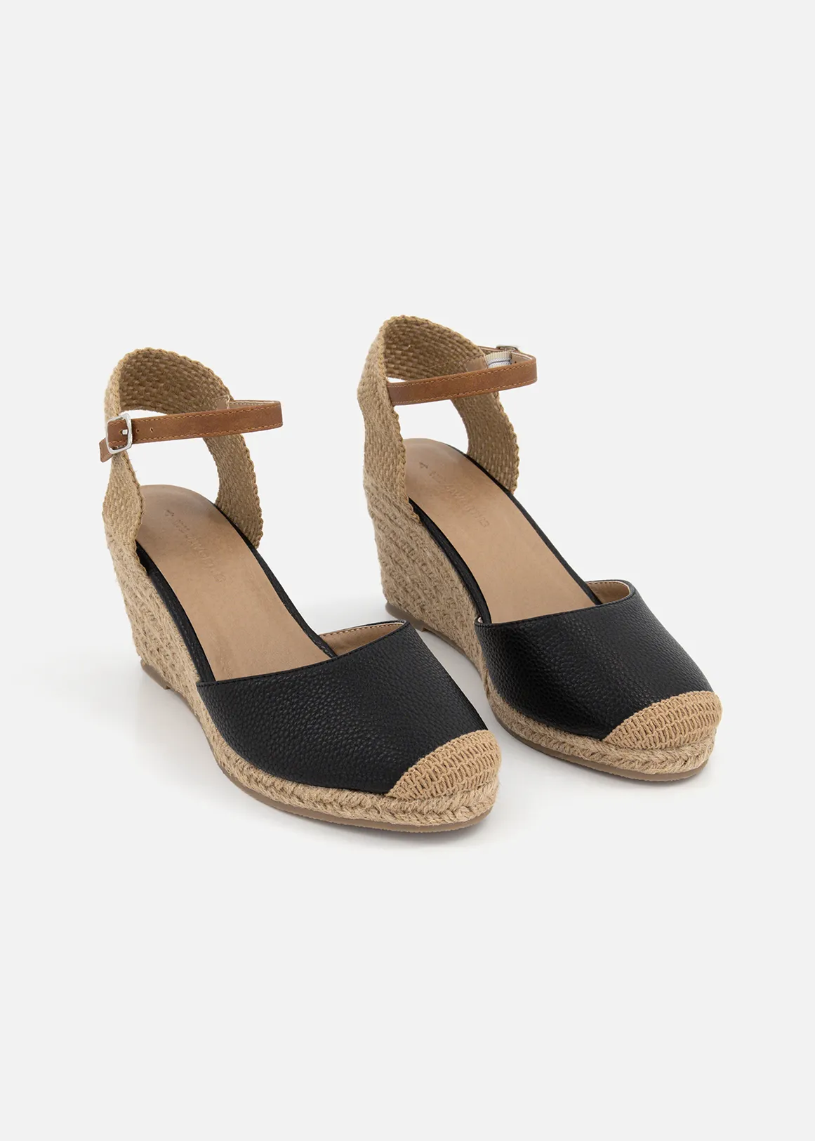 Ankle Strap Slingback Wedge Espadrilles - BLACK