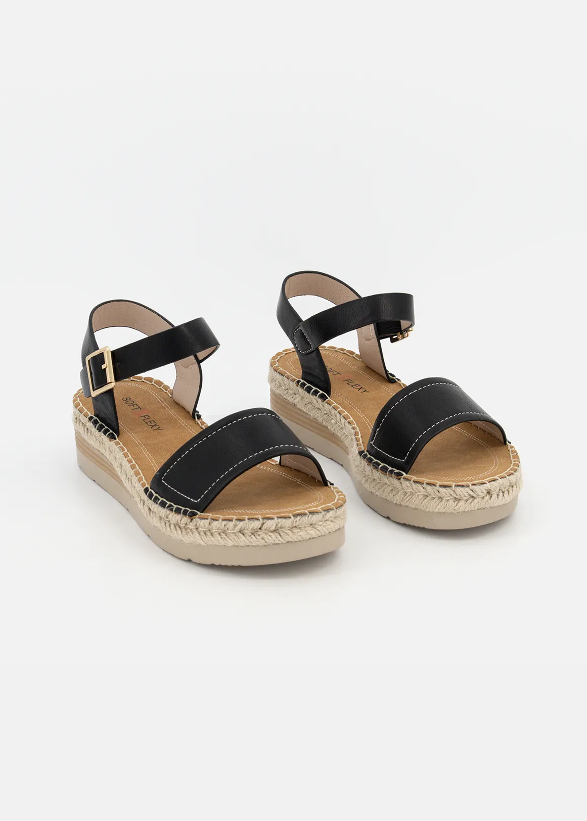 Ankle Strap Wedge Espadrilles - BLACK