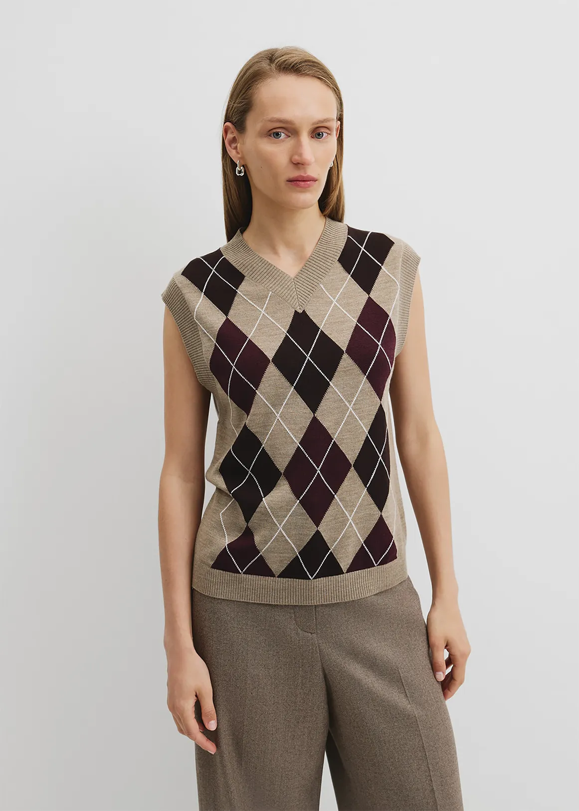 Argyle Knit Vest - COCOA BEAN