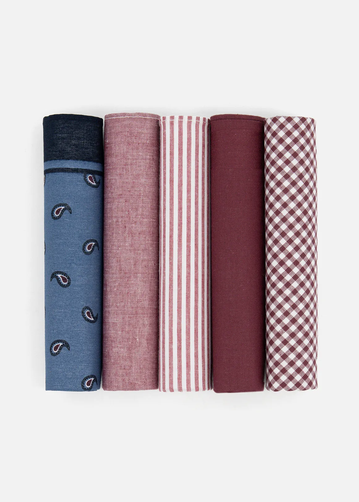 Assorted Cotton Handkerchiefs 5 Pack - X BURGUNDY
