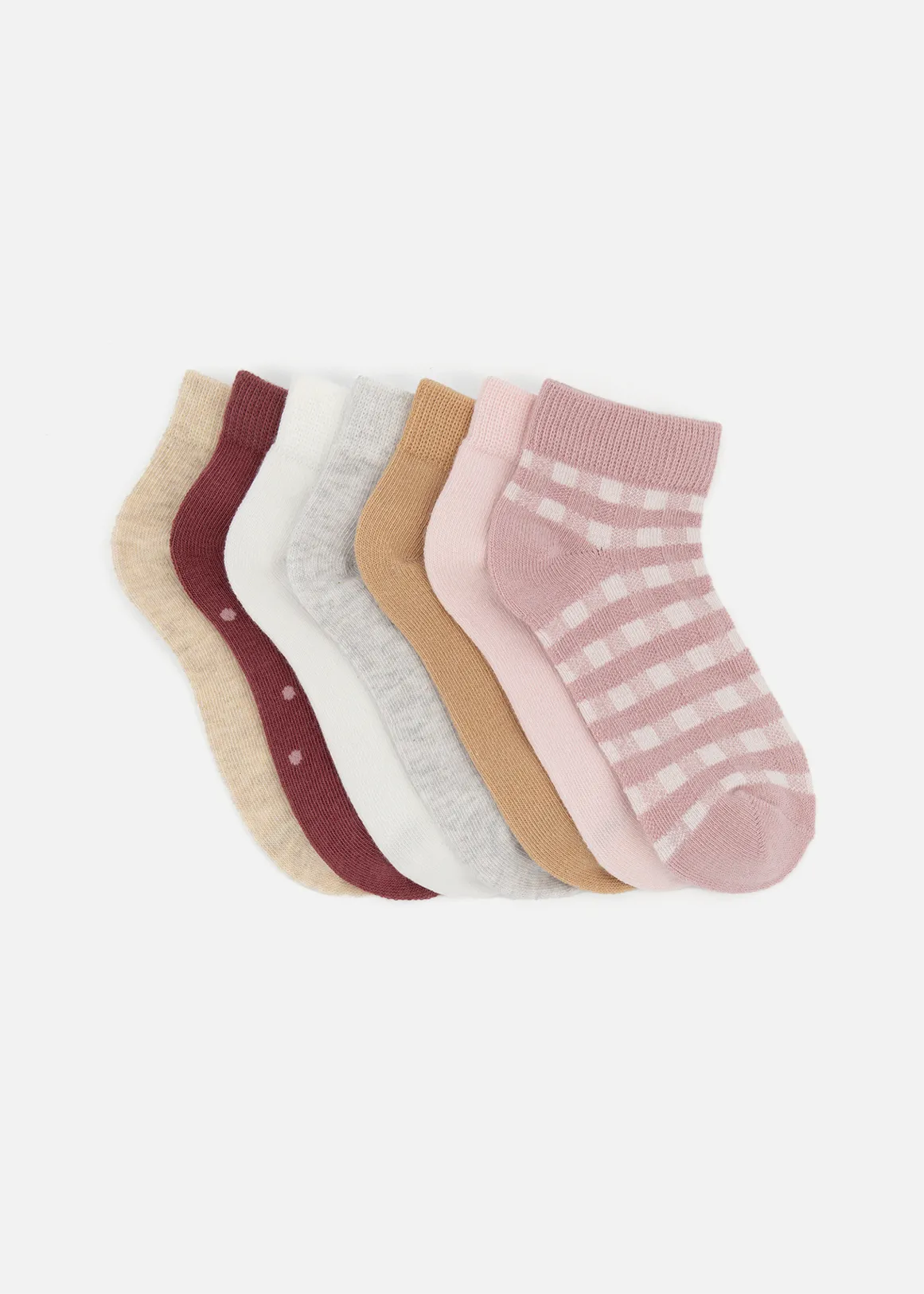 Assorted Cotton Rich Cropped Socks 7 Pack - X BURGUNDY
