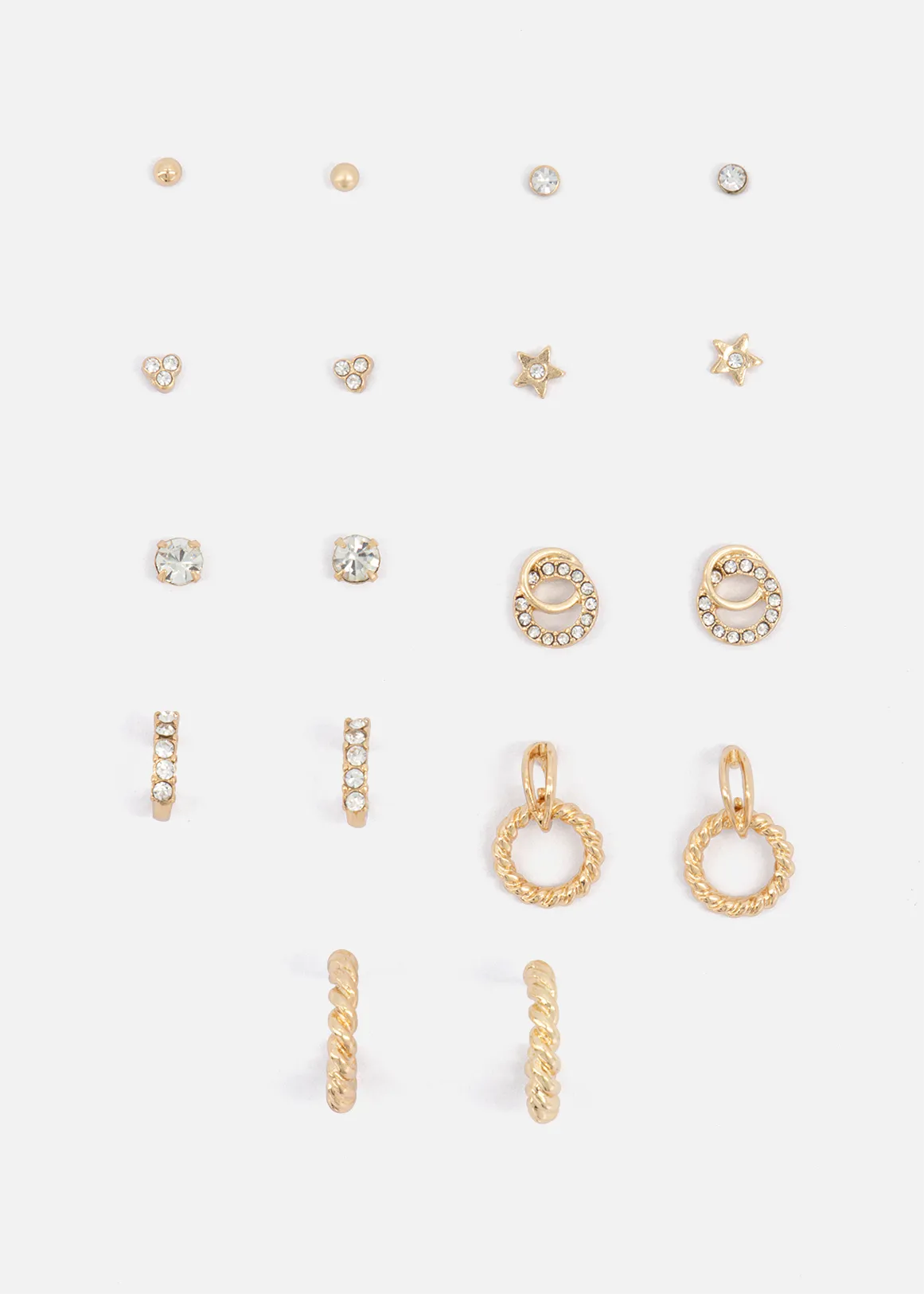 Assorted Diamante Earrings 9 Pack - GOLD