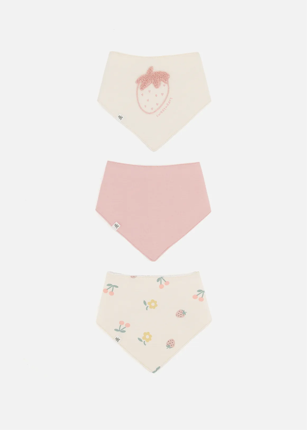 Assorted Strawberry Cotton Handkerchief Bibs 3 Pack - X PINK