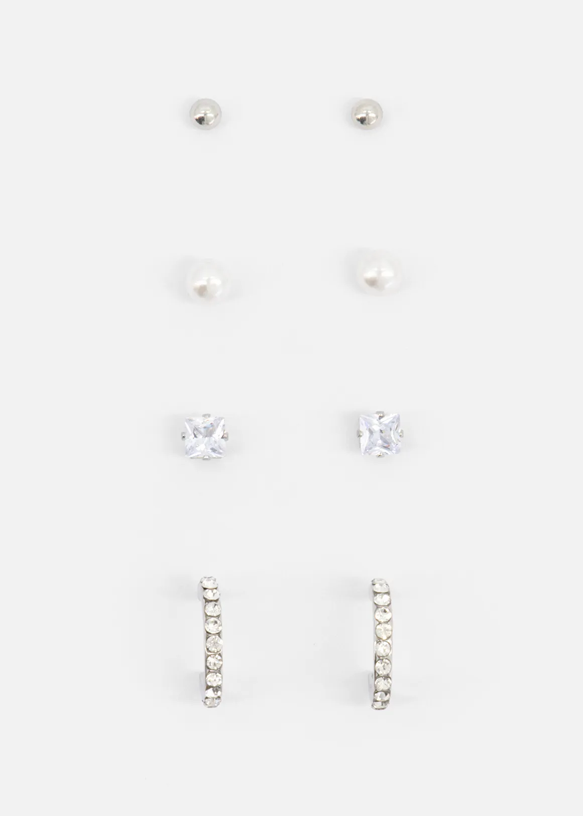 Assorted Studs & Hoop Earrings 4 Pack - SILVER