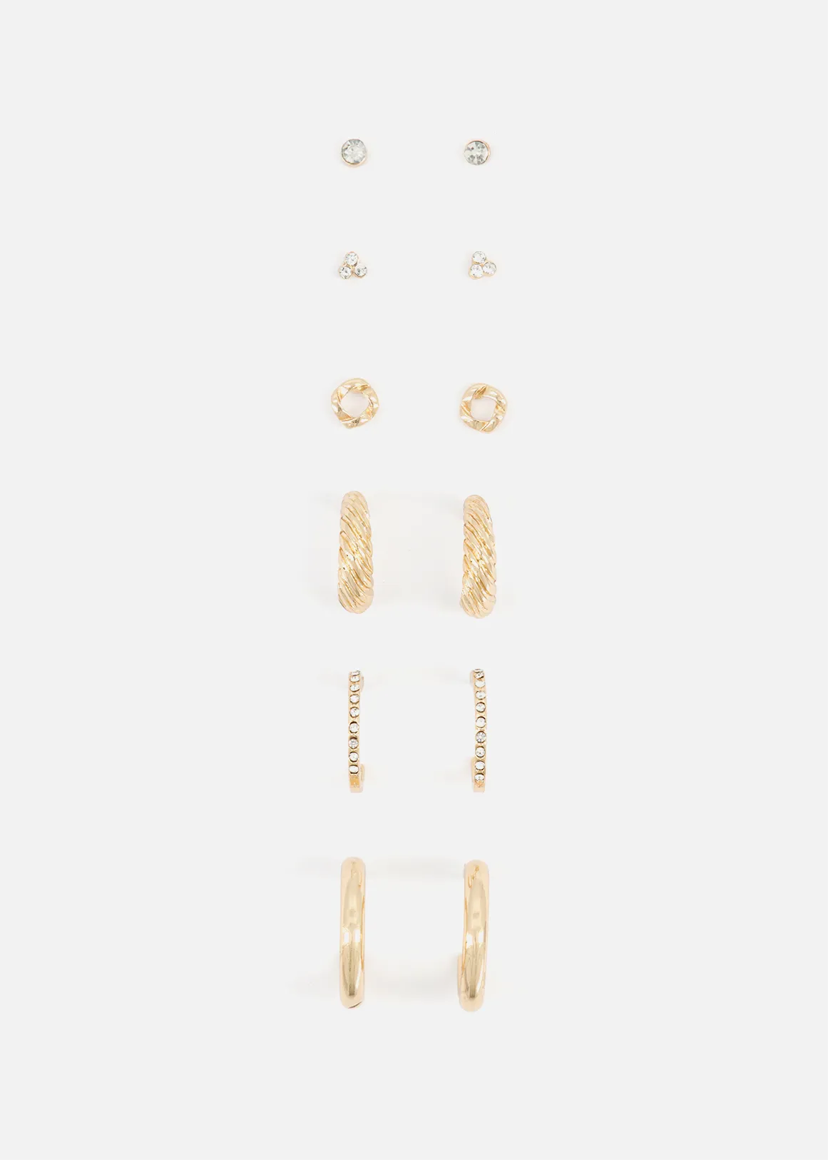 Assorted Studs & Hoop Earrings 6 Pack - GOLD