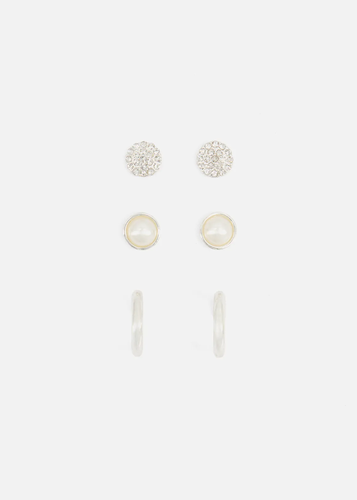 Assorted Studs & Huggie Hoop Earrings 3 Pack - SILVER