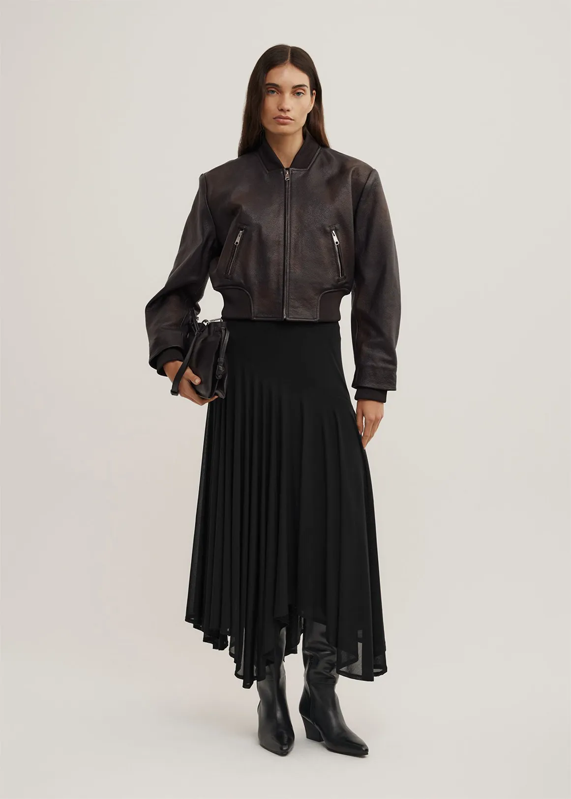 Asymmetric Drape Skirt - BLACK