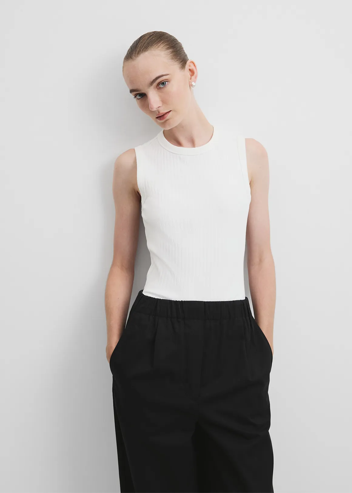 Australian Cotton Blend Fitted Rib Tank - WHITE