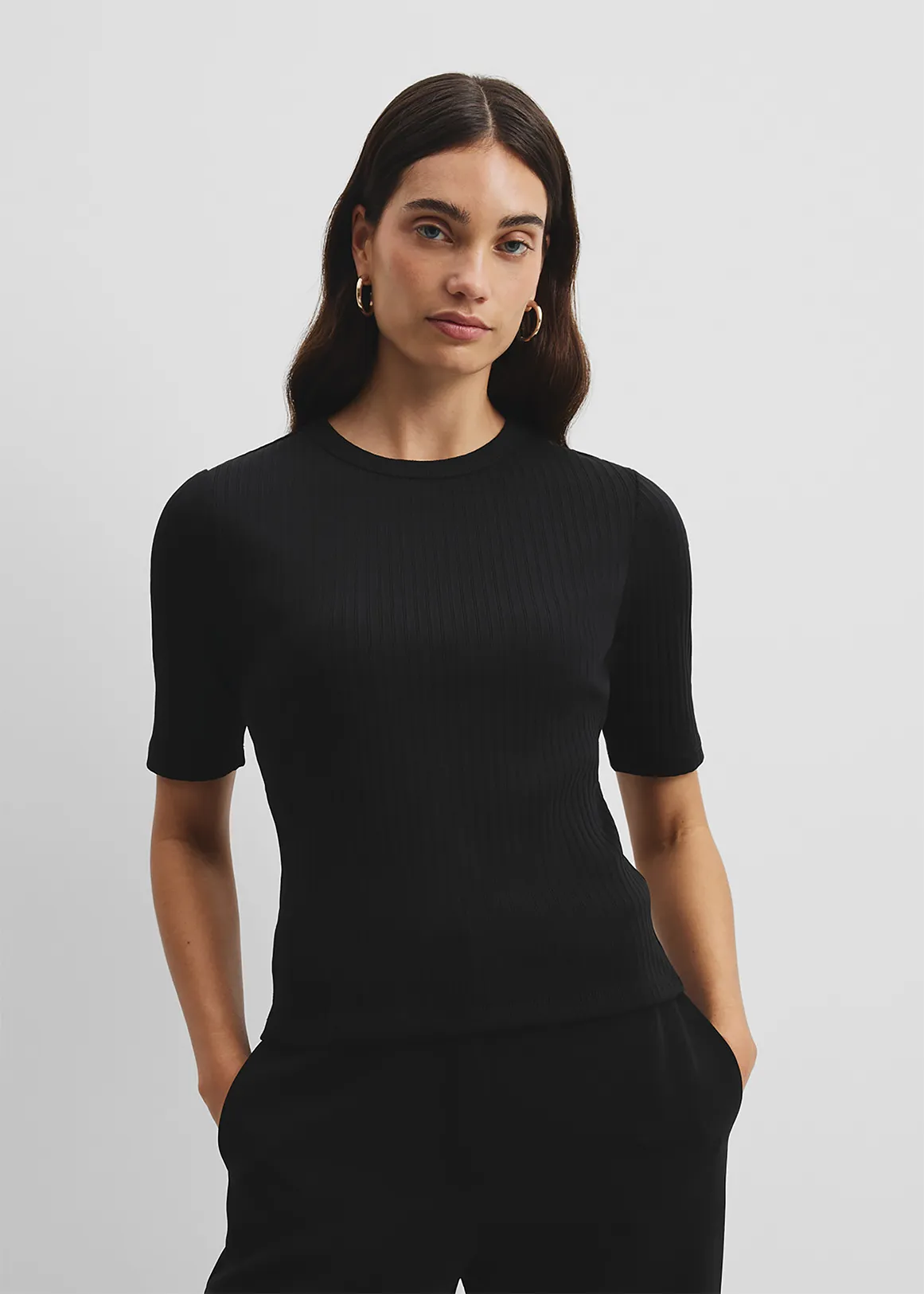Australian Cotton Blend Short Sleeve Fitted T-Shirt - BLACK