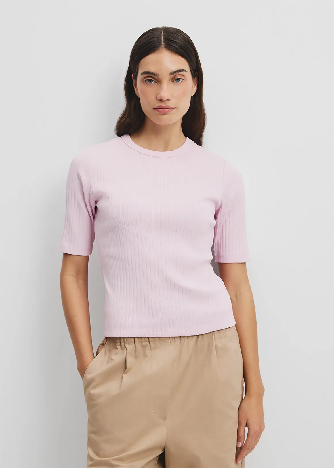 Australian Cotton Blend Short Sleeve Fitted T-Shirt - FLOSS PINK