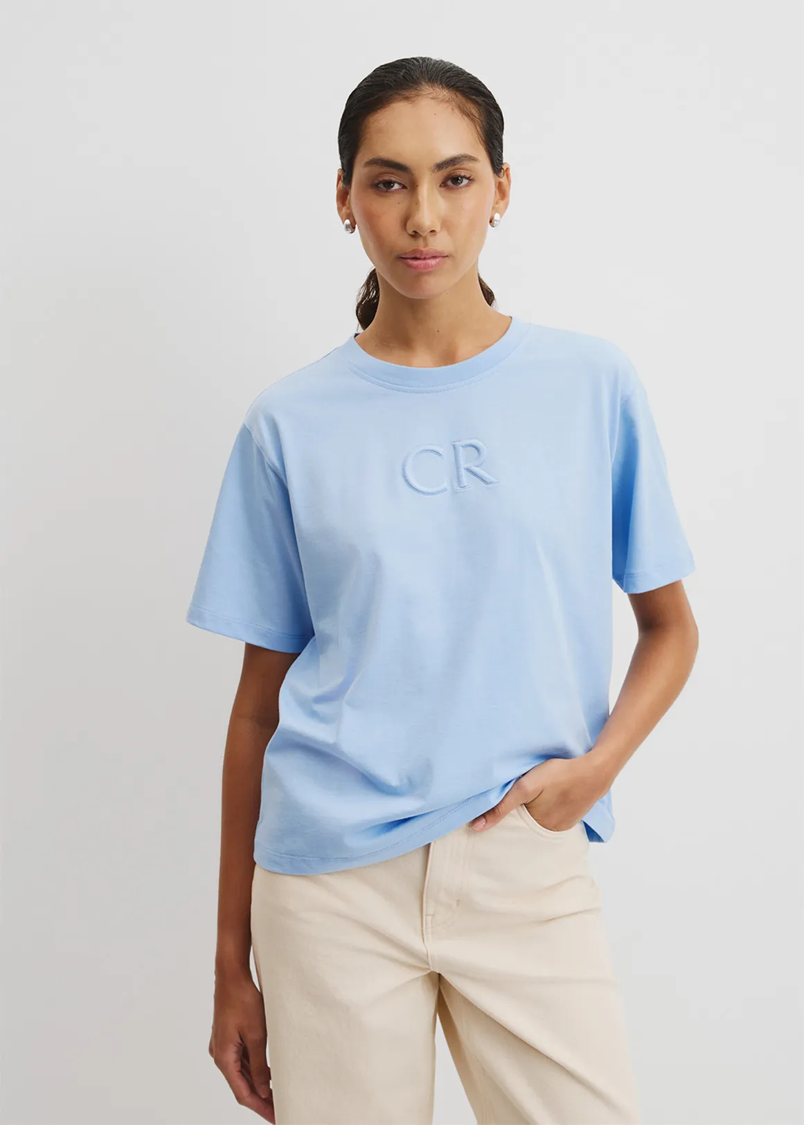 Australian Cotton CR Logo T-Shirt - LIGHT STORM BLUE