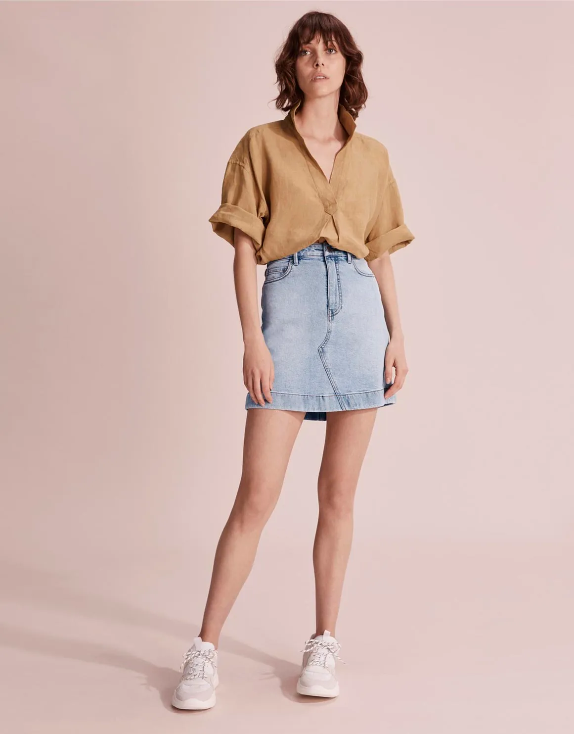 Australian Cotton Denim Mini Skirt - AGED SOFT WASH