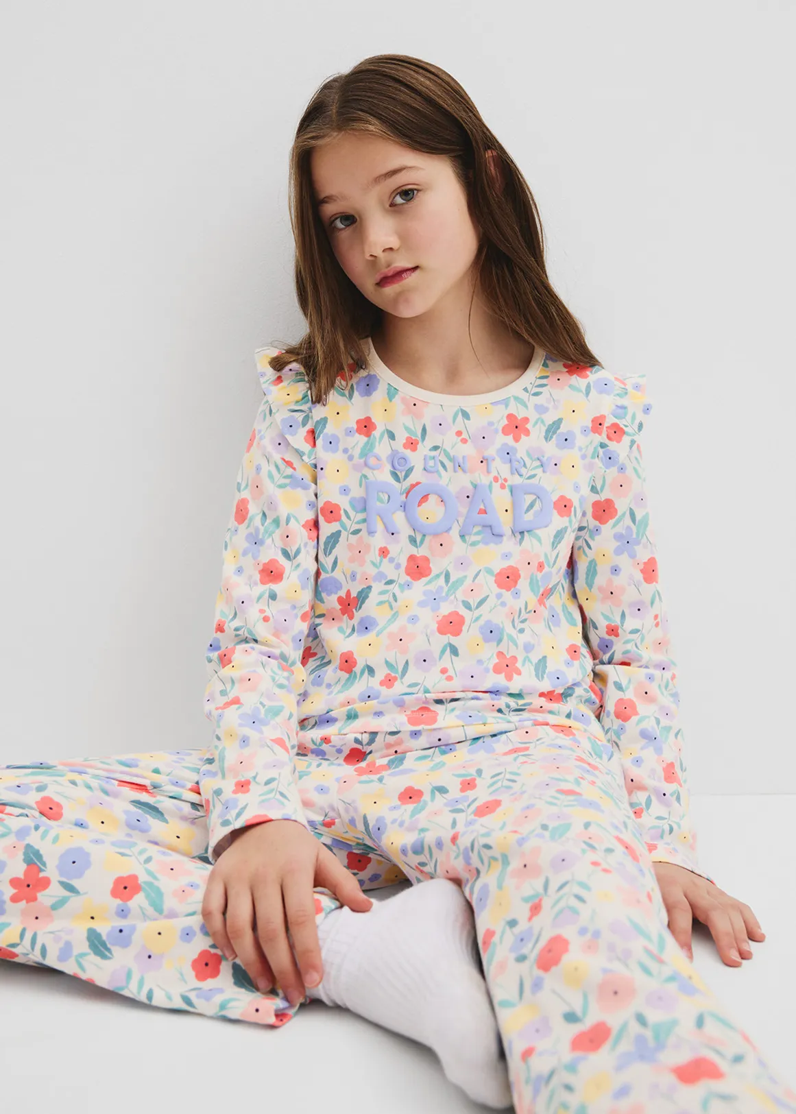 Australian Cotton Floral Frill Pyjama Set - MULTI FLORAL