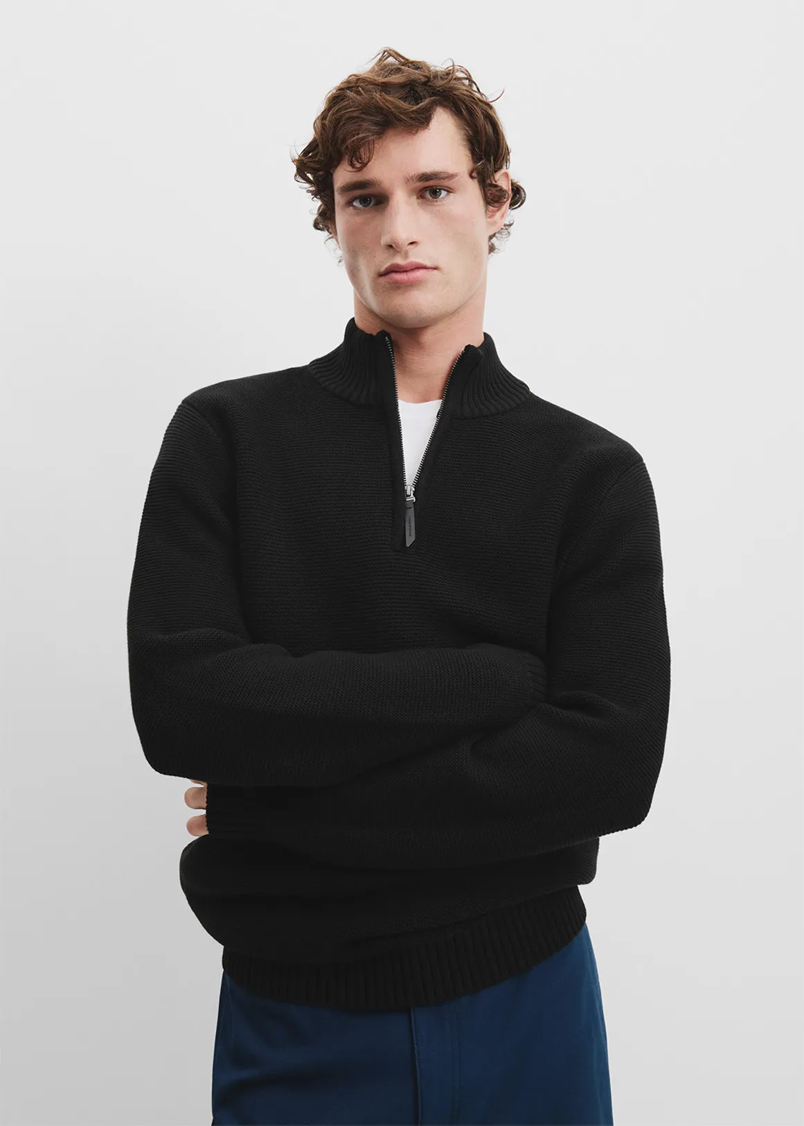 Australian Cotton Half Zip Knit - BLACK