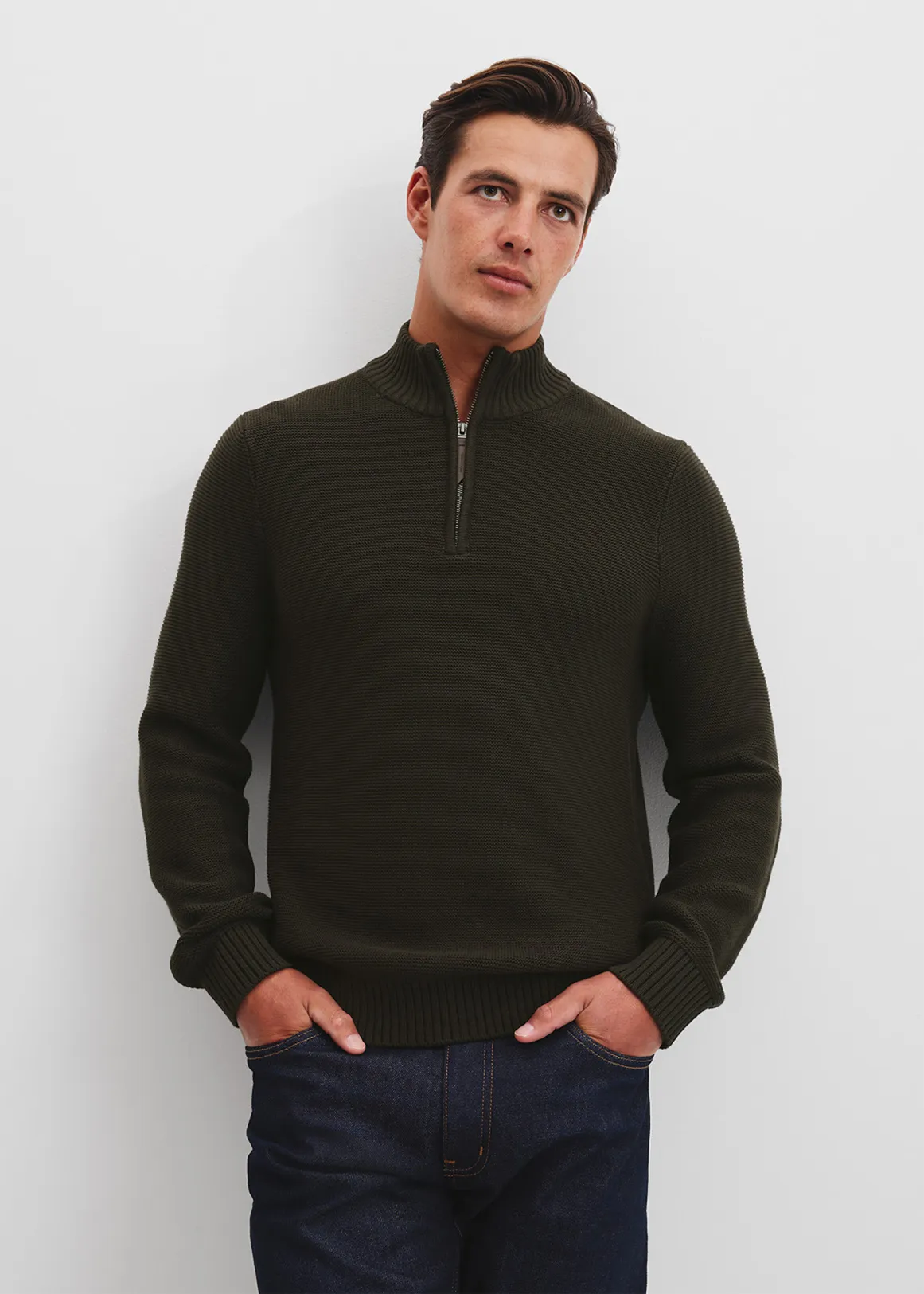Australian Cotton Half Zip Knit - DARK FOREST