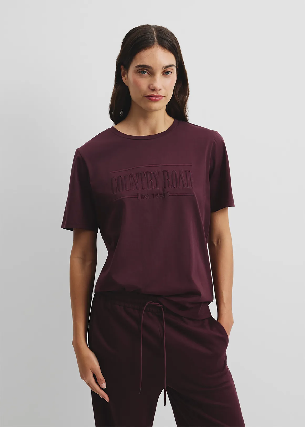 Australian Cotton Heritage Embroidered T-Shirt - PLUM