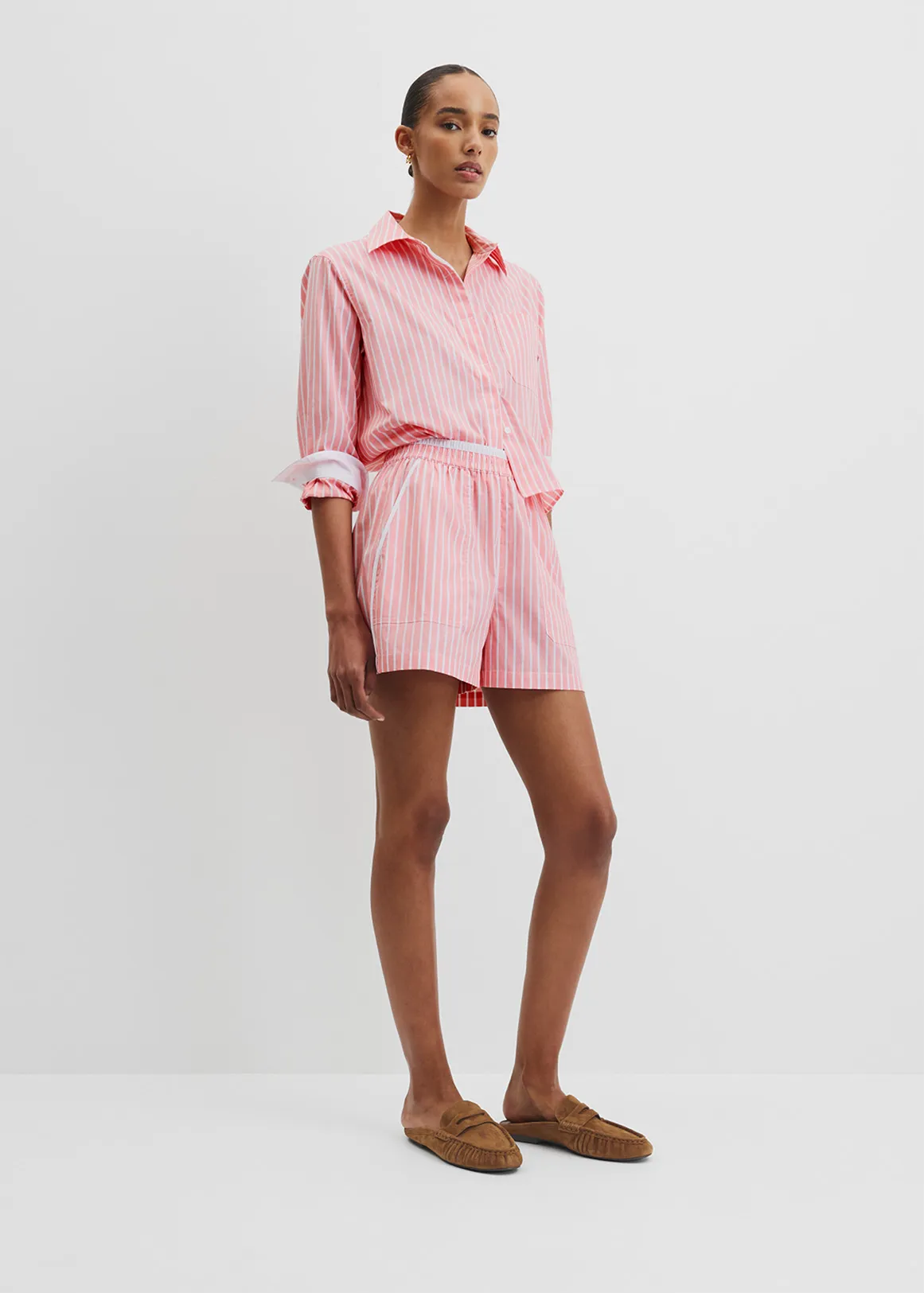 Australian Cotton Oxford Stripe Short - CAYENNE STRIPE
