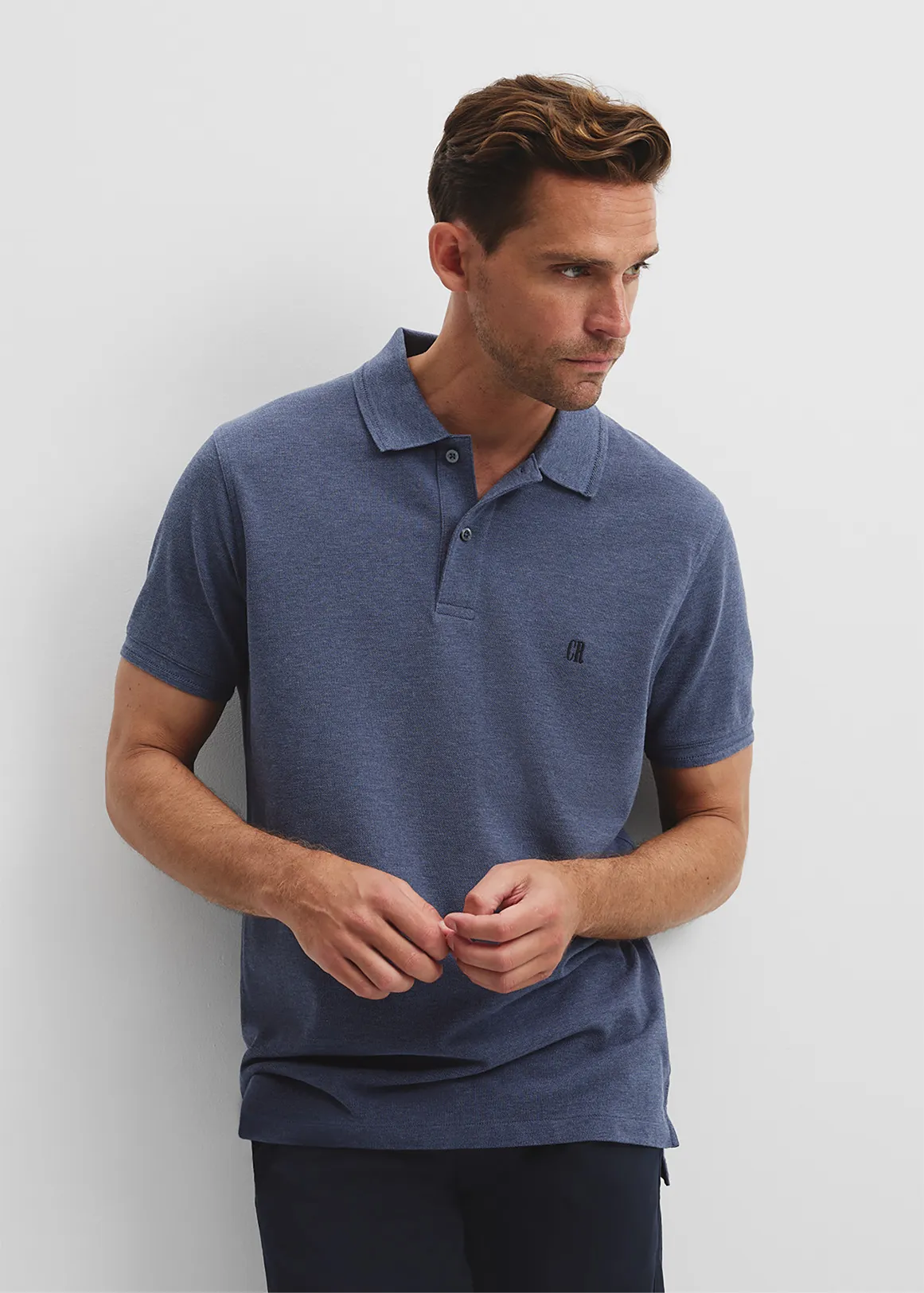 Australian Cotton Pique Polo - STORM BLUE MELANGE