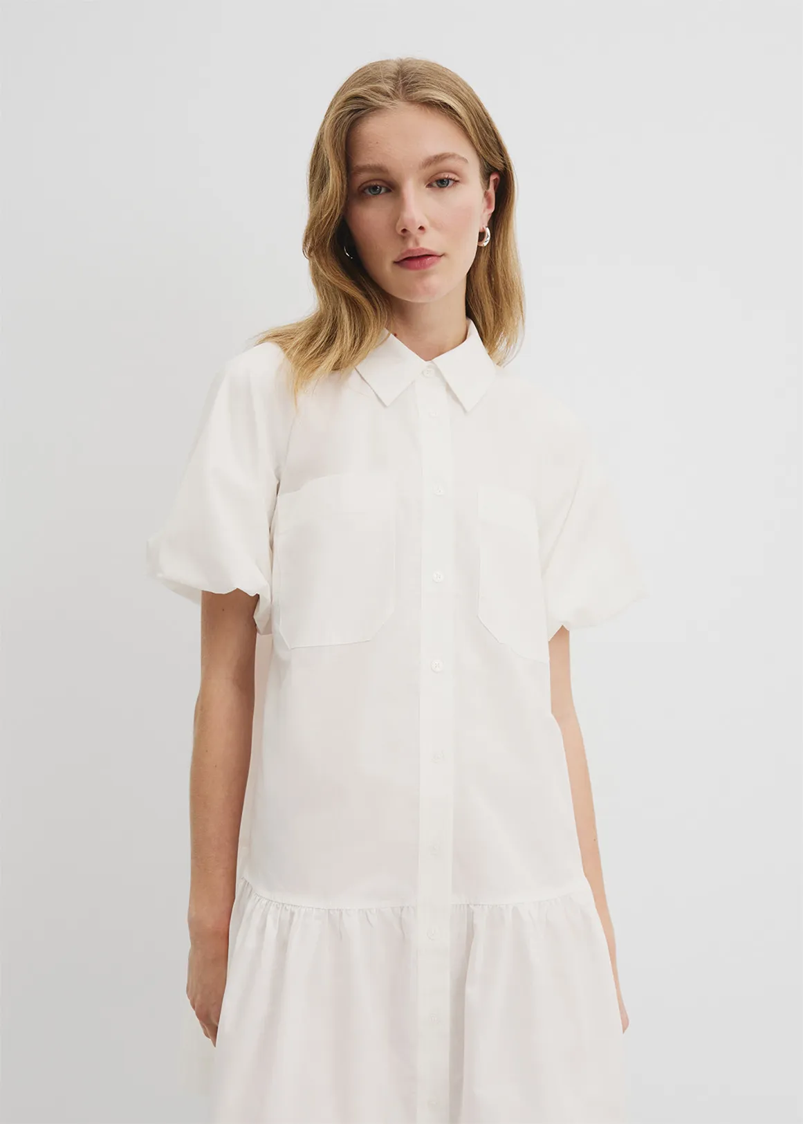 Australian Cotton Poplin Mini Dress - ANTIQUE WHITE
