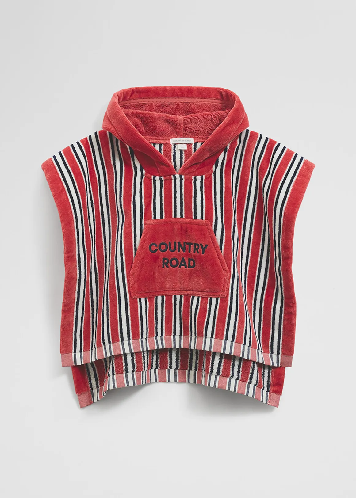 Australian Cotton Stripe Logo Poncho - FADED RED