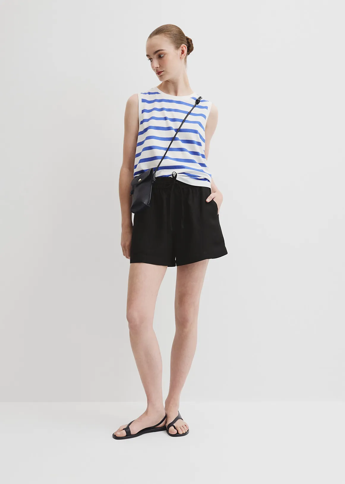 Australian Cotton Stripe Relaxed Crew Tank - BAY BLUE STRIPE