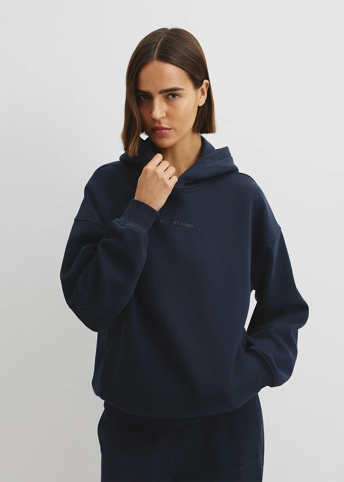 Australian Good Earth Cotton Pull Over Hooded Sweat - NAVY